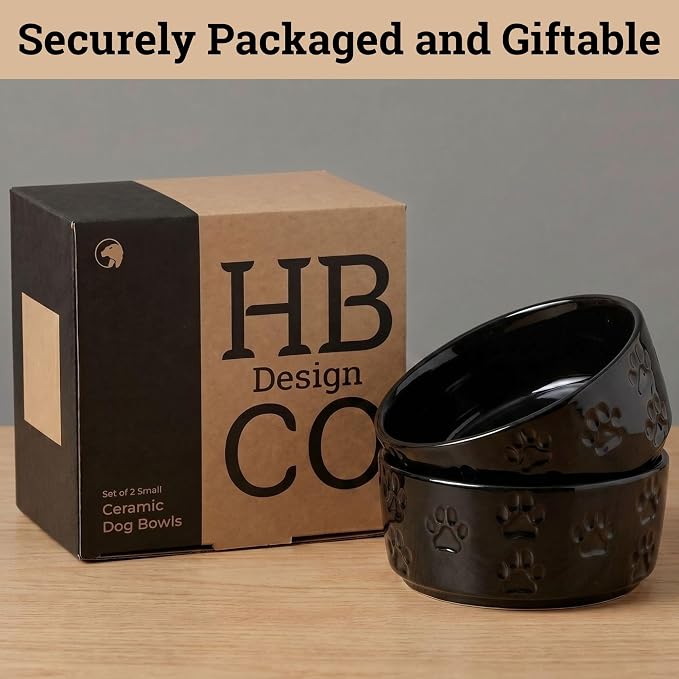 Ceramic Dog Bowl Set of 2 with Anti-Skid Base - 5" Wide x 2" Tall Ceramic Dog Bowls for Small Dogs - 2 Cup Capacity Food and Water Bowls for Dogs - Rubber Bottom Pet Bowl Set of 2 for Small Pets