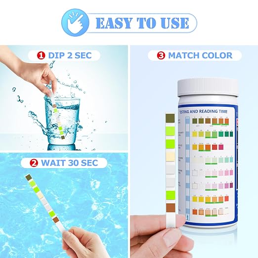Salt Pool Test Strips Salt Water Pool Testing Kit (8-Way) | 125 Spa Hot Tub Test Strips Saltwater Pool Test Kit - Rapid Accurate Easy to Test Hardness, Bromine, pH, Salt and More