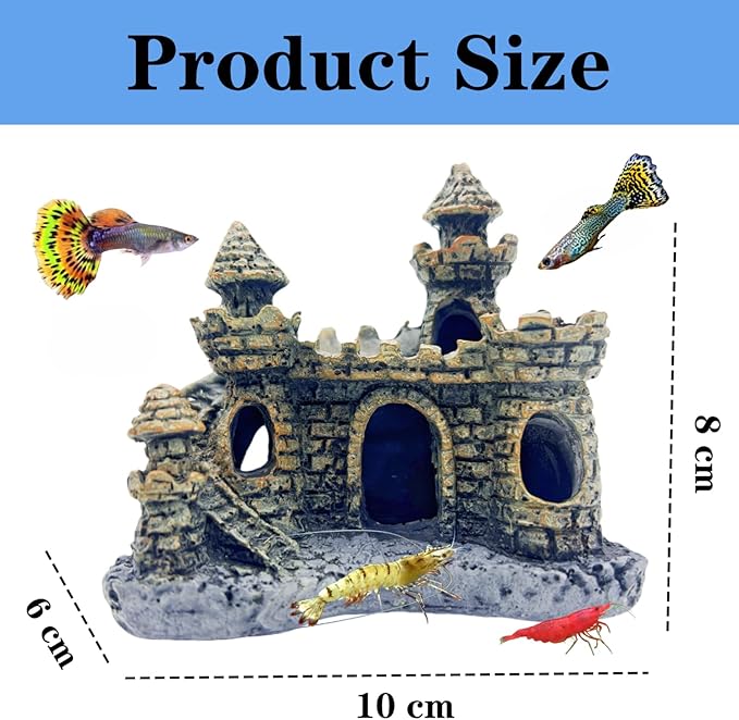 Small Aquarium Castle Decor , Mini Cute Fish Tank Castle Ornaments, Young Little Fish Fish Larvaes Shrimp Hide Caves Hideout for Small Medium Fish Tank Decor Crab Cichlid Betta Tank Decor (Brown)