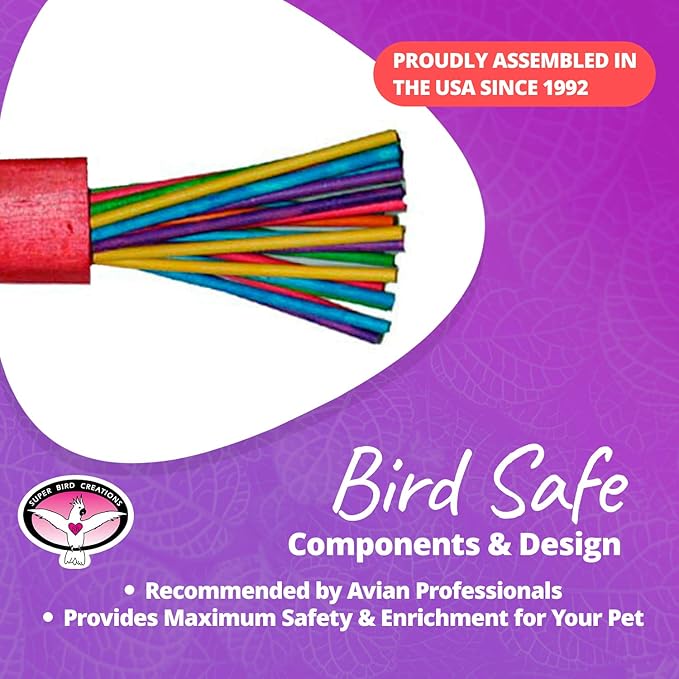 Super Bird Creations - SB301 Chewable Paper Party Bird Toy with Colorful Lollipop Sticks - Ringnecks Medium Conures Parrot - Chew Enthusiasts - Enriching Bird Toys for Medium to Large Birds - 4-Pack