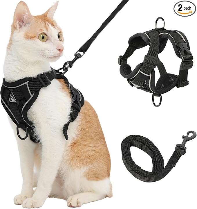 Cat Harness and Leash, Reflective Cat Harness Escape Proof for Walking, Adjustable Kitten Harness and Leash Set, 4 Buckles Easy Control Breathable Cat Vest Harness for All Types of Cats
