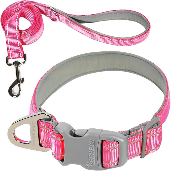 Dog Collar for Medium Small Large Dogs Reflective with Leash,Collar and Leash for Dogs,Soft Neoprene Padded 2 Pack(Pink,S)