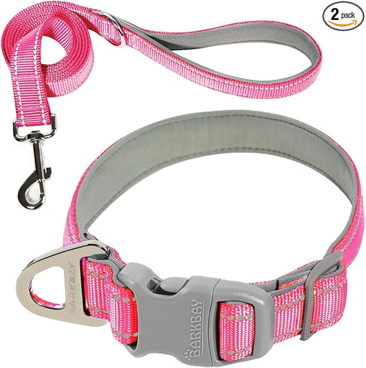 Dog Collar for Medium Small Large Dogs Reflective with Leash,Collar and Leash for Dogs,Soft Neoprene Padded 2 Pack(Pink,XS)