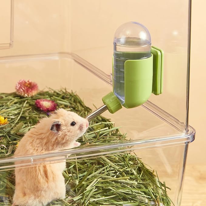 Hamster Water Bottle with Magnetic Holder, Freestanding Water Bottle for Glass Tanks, Suitable for Syrian Dwarf Hamsters Gerbils Mice Rats Degus (Green, 4 oz (Magnetic-Mounted))
