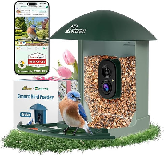 Smart Bird Feeder with 4MP HD Camera, Birdwatching Camera with Free AI Identify Birds & Solar Panel for Outdoors, Auto Video Capture & Instant Notifications, Green