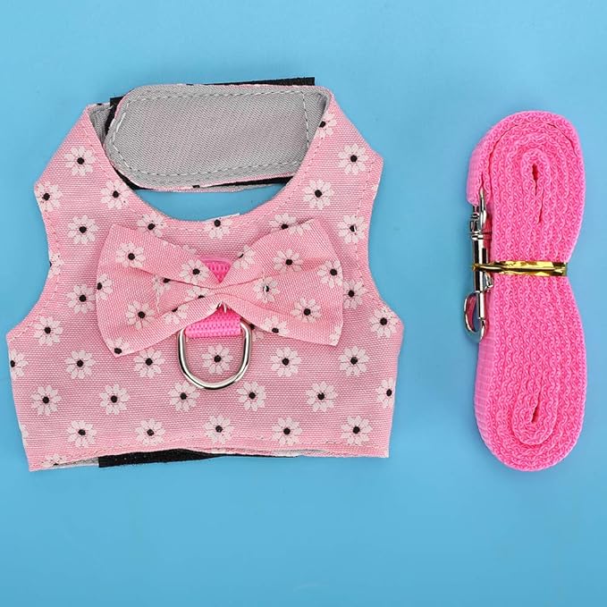 GLOGLOW Small Pet Leash Vest, Soft Fabric Rabbit Harness and Guinea Pig Carrier for Small Pets with Adjustable Straps, Great for Indoor and Outdoor Activities (S)