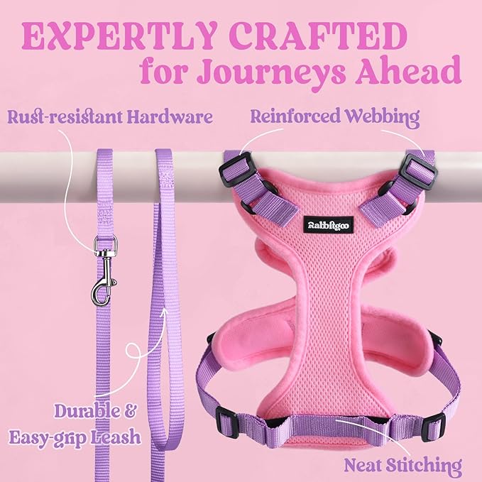 rabbitgoo Cat Harness and Leash for Walking, Escape Proof Soft Adjustable Vest Harnesses for Cats, Easy Control Breathable Reflective Strips Jacket, Pink & Purple, XXS