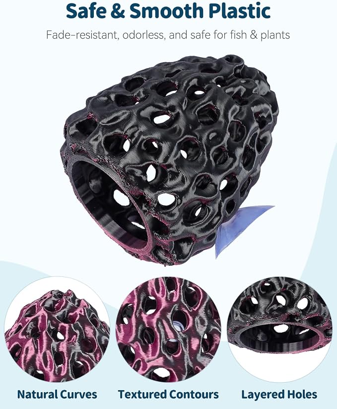Uniclife Shrimp Cave, Shrimp Hides for Aquarium, Realistic Plastic Aquarium Coral Rock Decorations with Suction Cup, Betta Hideout Tank Accessories for Fish Tank Decor, Purple-to-Black Gradient