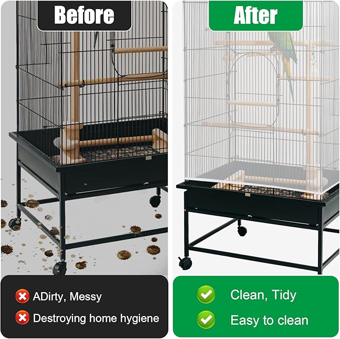 Seed Catcher for Bird Cage, Adjustable Bird Cage Seed Catcher, Stretchy Mesh Seeds Catchers for Birds Cages, White Parrot Enclosure Cover, Easy to Install & Clean