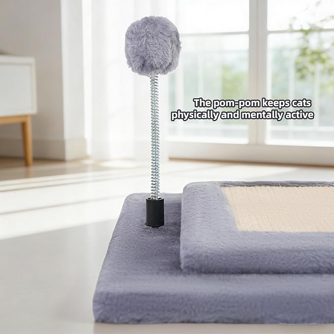 YUNIQUE Cat Scratching Post with Sisal Rope, Small Cat Tree with Dangling Balls & Feather for Kittens(Grey, 22.8'')