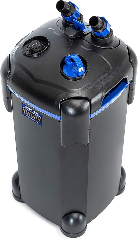 AMOSIJOY Canister Filter, Ultra-Quiet External Aquarium Filter with Free Media for Large Fish Tanks and Aquariums