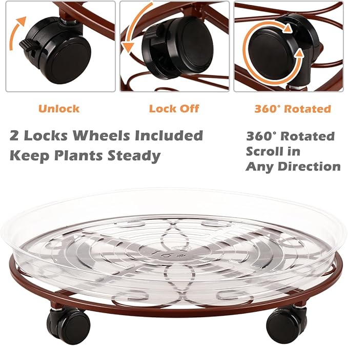 5 Pack Plant Caddy with Wheels Heavy Duty 13.5 Inch Metal Plant Stand on Wheels Plant dolly Rolling Plant Stand Plant Roller with Casters for Indoor and Outdoor with Plant Saucers, Bronze