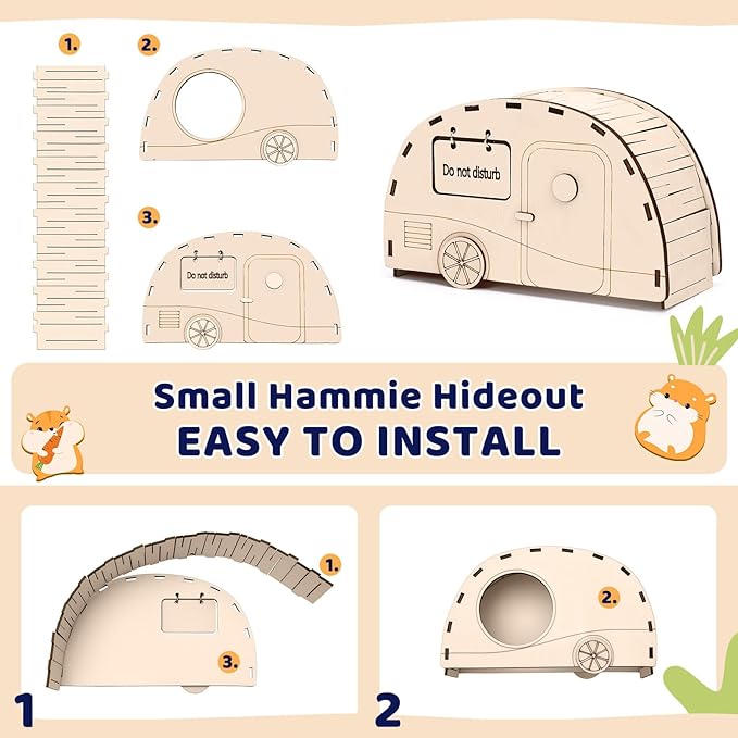 CypherX Wooden Hamster Hideout Hamster Toys Small Animals Cage Accessories for Hammie and Other Small Pets