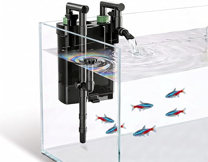Hang on Back Aquarium Filter with Surface Skimmer, Backwash function | 2-Stage Filtration Fish Tank Filter|Power Filter for 8-10 Gallon|Waste Sump Chamber|Advanced Aquarists & Beginners