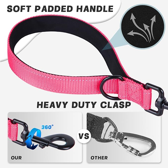 Dog Leash, Short Dog Leash, Leashes for Large Breed Dogs,Traffic Padded Handle- Reflective Training Lead, Perfect for Medium to Large Dogs(24 Inch, Pink)
