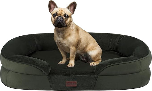 Dwanton Orthopedic Dog Bed for Medium Dogs with Gel Memory Foam, Waterproof Dog Sofa, Washable Pet Bed with Four Sided Bolster Cushion, Removable Cover & Non-Slip Bottom, 28", Green