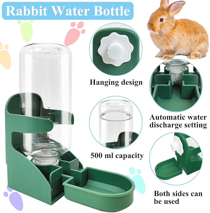 kathson Rabbit Water Dispenser for Cage 17 Oz Hanging Guinea Pig Water Bottle No Drip Gravity Automatic Bunny Water Bottle No Leak Small Animal Water Bottle for Chinchilla Ferret Hamster(Green
