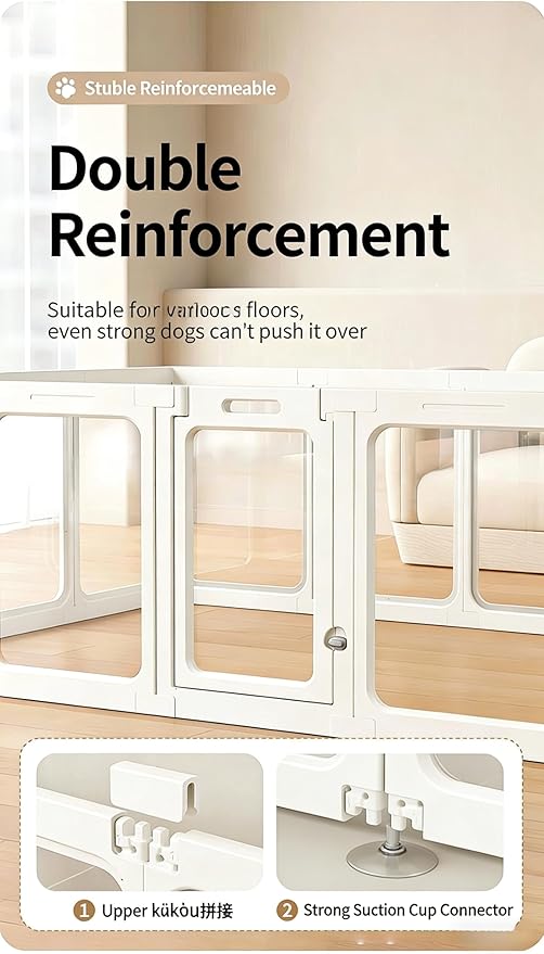 Clear Acrylic Dog Playpen with Door,23.6" Puppy Playpen,Easy Assemble Pet Fence,10-Panel for Puppies/Small Dog Play Pen Indoor (White, 23.6 Inch-H, 10 Panel) (White, 75cm10p+2D)