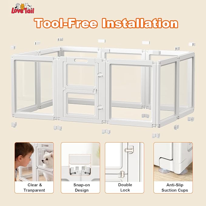 Acrylic Dog Playpen,Clear Plastic Dog Play Pen Indoors,Easy Assemble Dog Playpen-Puppy Playpen,Rabbit and Cat, Small Pet Pen, Dog Pen Indoor (White, 30.3" H, 10PCS)