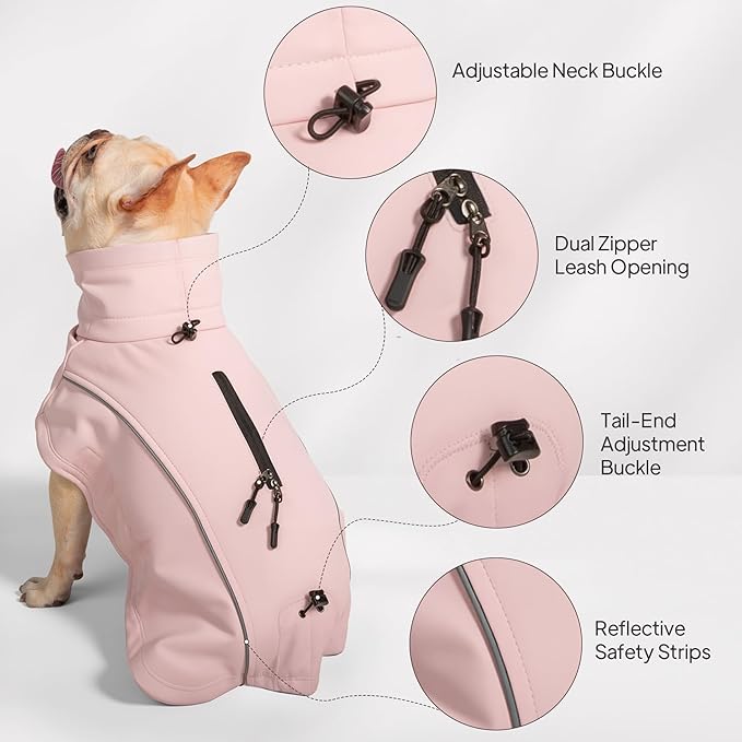 Dog Coat Warm Dog Winter Coat Waterproof Dogs Jacket with Reflective Pet Fleece Vest Zip-Up Cold Weather Coats for Large Dogs Turtleneck Windproof Coats (Pink,Small)
