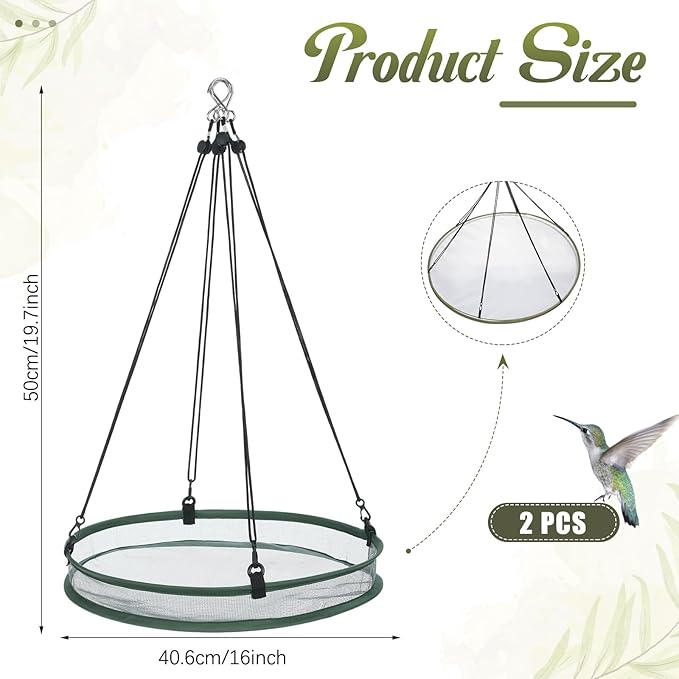 FoldTier 2 Pieces 16 Inch Universal Wild Bird Seed Catcher Hanging Hoop Platform Bird Seed Catcher Tray for Hummingbird Feeders Bee Feeder Outdoor Garden Accessories