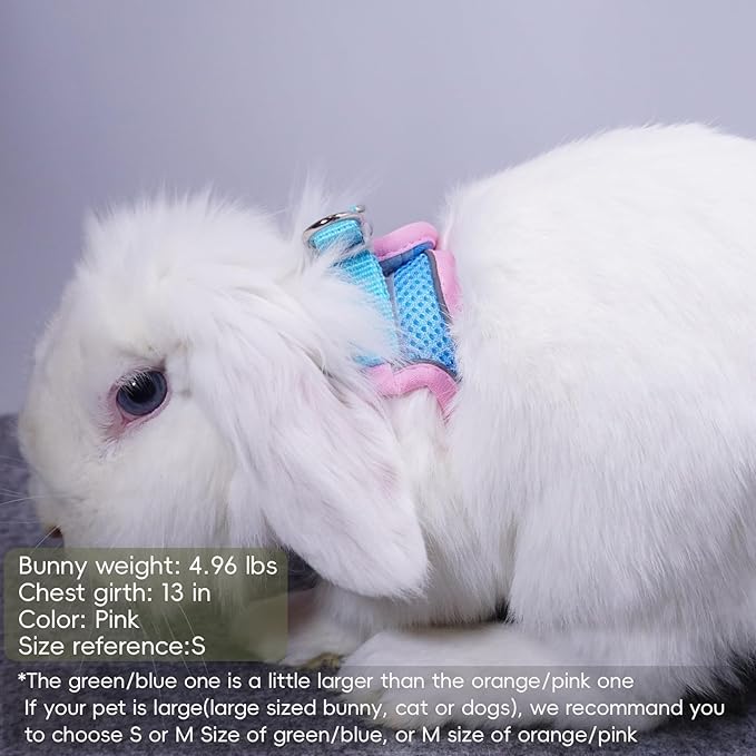 Rabbit Harness and Leash Set Escape Proof, Adjustable Soft Padded Vest, Breathable Mesh Bunny Harness with Reflective Strap, Safe for Small Animals(Orange,M)
