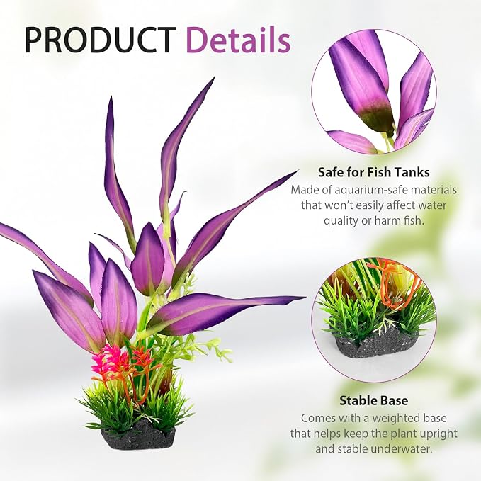 Silk Aquarium Plants 2 Pcs 8 Inches | Soft silk plants, safe for delicate fish, durable, resist fading.