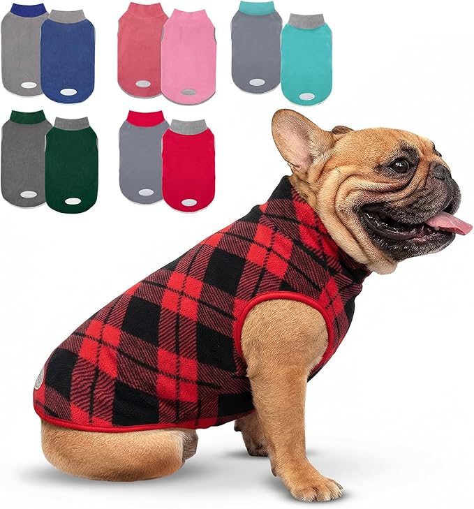 cyeollo 2 Pack Large Dog Sweater, Fleece Vest Pullover Sweatshirt Reflective Lightweight Christmas Pet Clothes for Large Dogs Dog Winter Coat Boy & Girl Pet Apparel, Red & Buffalo Plaid XXXL