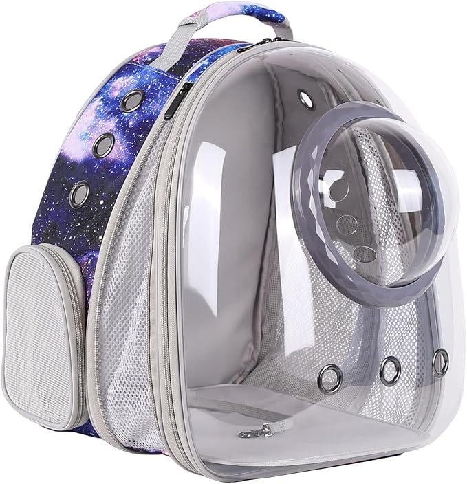 Pet Carrier Backpack for Large Cats and Small Dogs up to 20 Pounds, Space Capsule Astronaut Clear Bubble Backpack for Travel Hiking Camping Cat Carry Transport Book Bag (Galaxy Blue, Front Extension)