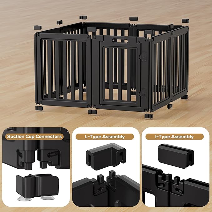 Dog Playpen, Clear Dog Pen, Dog Pen Indoor, Easy to Install and Remove Dog Play Pen, Puppy Playpen Suitable for Dogs, Cats,Dog Playpen Indoor(Black, 23.6 Inch Height, 8 Panels)