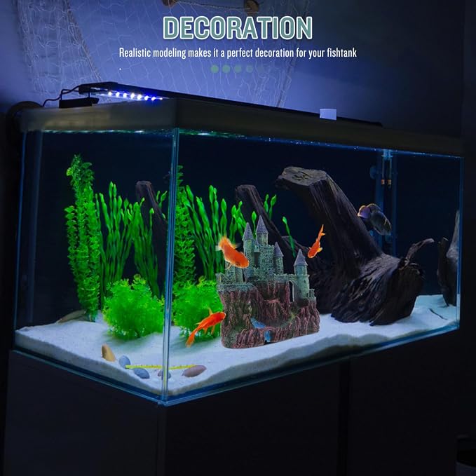 Ipetboom Fish Tank Landscaping Castle Miniature Ornaments Aquarium Ornament Aquarium Castle Decor Simulation Rockery Castle Decor Amphibian Hideout House Statue Set Resin Earth Tones