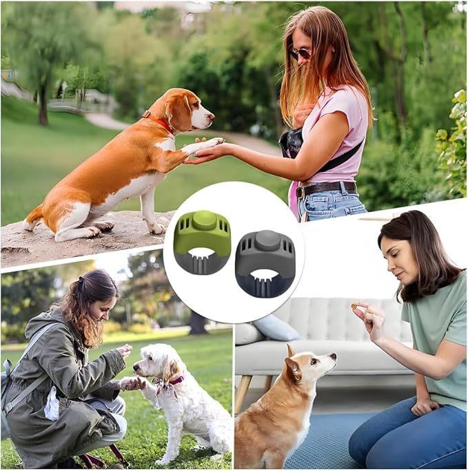 The Set of Easy Clicking Finger Ring Clicker Dog Trainer for Dogs Cats Horses traing Allowing Effective Versatile Training (2pcs Grey+Green)