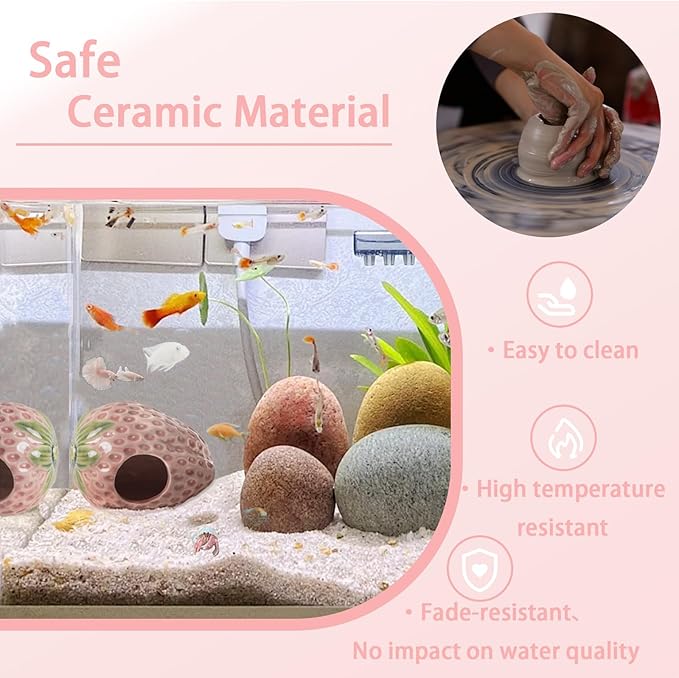 Pink Aquarium Decor Ceramic Cute Strawberry Betta Fish Tank Cave | Smooth-Surface Safe for Fish Hiding & Breeding, Easy-Clean, No Assembly, for Play & Rest,Fits 2.5-5 Gallon Fish Tanks