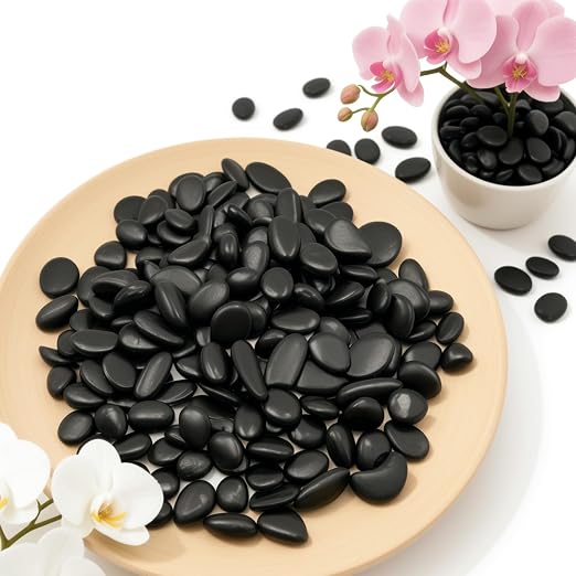 Polished Black River Rocks - 5/8 Inch Decorative Stones for Aquarium, Landscaping, Vase Fillers & Indoor Plants,Highly Polished Jet Black Pebbles for Garden, Succulents, Home Decor-3LB