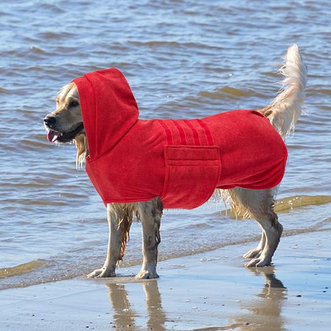 Geyecete Dog Drying Coats with Hood-Dog Towels Absorbent Robe Dry Fast Dog Bag-Dog Bathrobe Towel-Microfibre Fast Drying Super Absorbent-Red-S