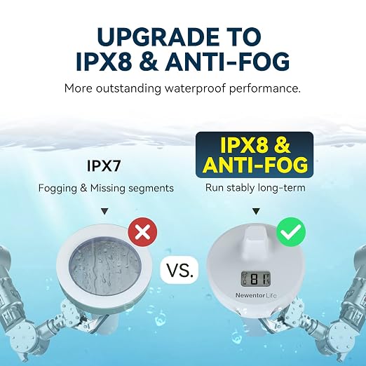 Pool Thermometer Floating Easy Read, Digital IPX8 Swimming Pool Thermometer Wireless, Water Temperature Gauge with Indoor Temperature, Floating Thermostat for Hot Tub/Fish Tank, Grayish White