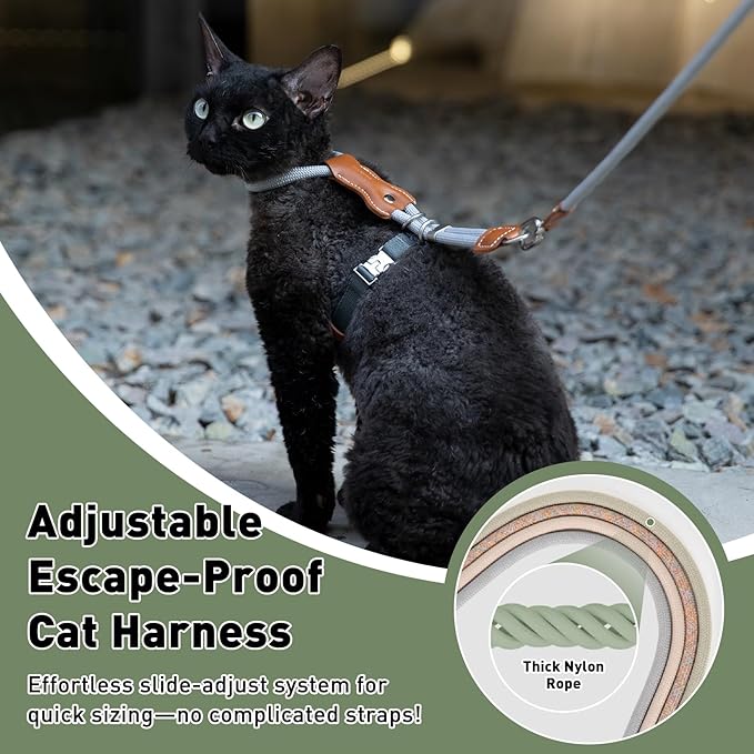 ETIAL Premium Adjustable Escape-Proof Cat Harness & Leash Set with Leather Sliding Back, 4.3ft Nylon Rope, Cross-Strap, Heavy-Duty Buckles for Secure Walking (Hibiscus Purple, Back Length 3.5”-4.7”)