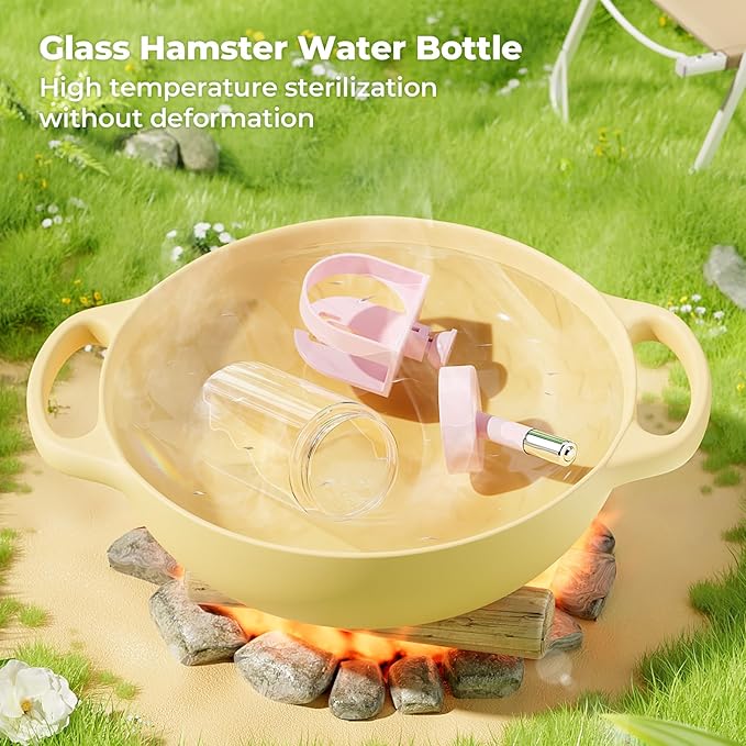 Guinea Pig Water Bottle No Drip – 4 oz Hamster Water Bottle for Glass Tank with Adjustable Stand, Leak Proof Small Animal Water Dispenser for Cage