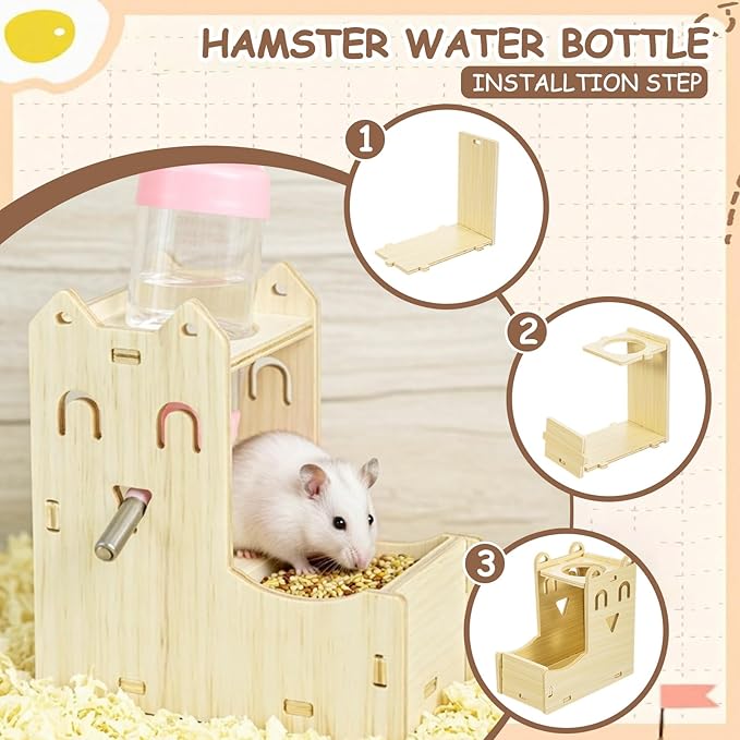 BreezeHug 6 Pcs Hamster Wooden Hideouts Hamster Houses Feeder and Waterer Chinchillas Chew Cage Accessories Activity Enrichment for Rats Gerbils Small Animals Habitat