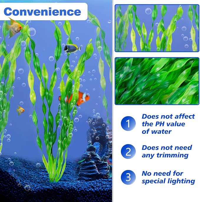 Ameliade 12 PCS Aquarium Artificial Soft Plastic Seaweed Plants Decor | 12 Inch Tall Seaweed Fish Tank Decorations, Aquarium Accessories for Large Fish Tanks, Betta Goldfish Big Bowl Ornament
