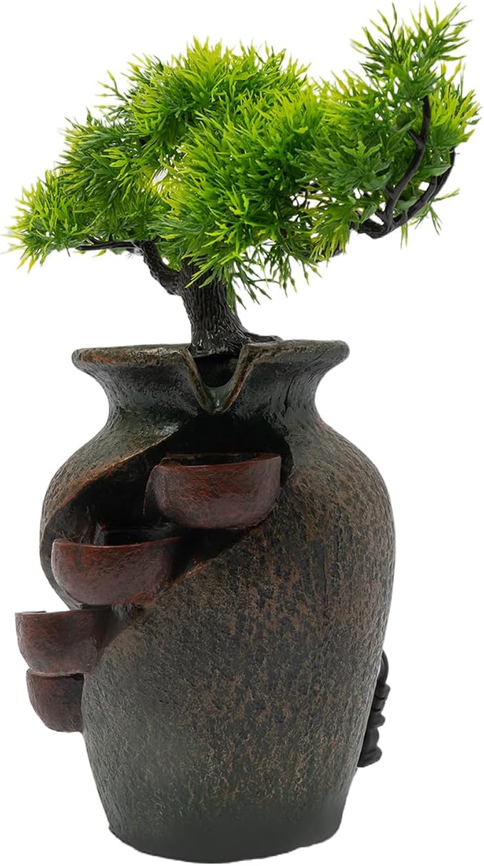 Indoor Fountain Rockery Tabletop Fountain with an Tree Elaxation Water Feature Meditation Desktop Fountains for Home Office Decor or Giving 6.4' x 6.7'' x 8.7''