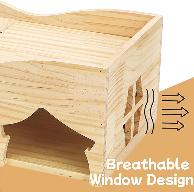 Covzoe Guinea Pig Hideout, Large Hamster Wood House Castle with Stairs and Window, No Assembly Required, Small Animal Bed Hut Habitats, Ideal for Chinchillas Dwarf Mice Gerbils