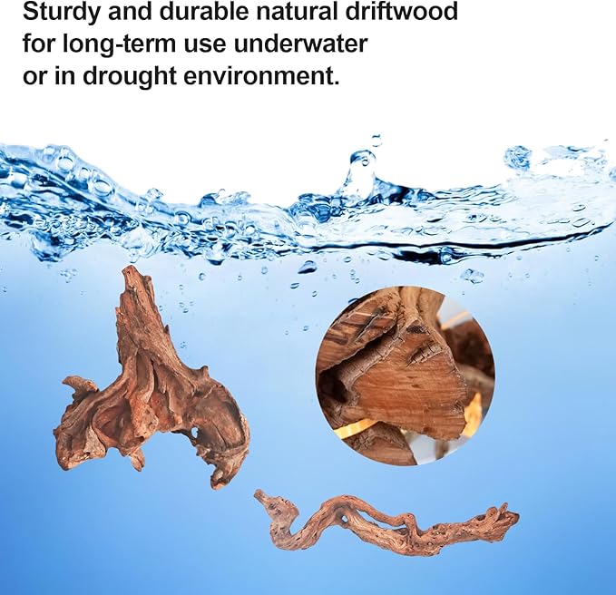 Natural Driftwood Decor for Aquarium Decorations Reptile Tank Accessories, Assorted Wood Branches Decorations on Reptile Fish Tank 2-10" 2 Pcs/4 Pcs/ 5 Pcs/ 6 Pcs (Pack of 5 (3.9 to 6 Inch))