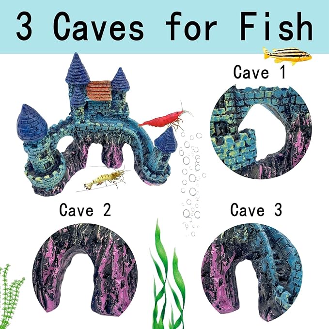 Cute Aquarium Castle Decor, Fish Tank Castle Ornaments, Fairy Aquarium Fish Tank Hide Caves Hideouts Hide House for Small Fish Betta Shrimp Crab Cichlids Guppy