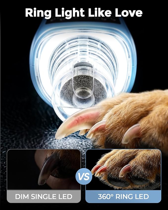 7-Speed Dog & Cat Nail Grinder with Light - Ring LED Safe to Avoid Overcut, Quiet Low Vibration & Powerful Fast, Cordless Rechargeable Toenail Trimmer for Small & Large Puppy & Breeds Paws(Blue)