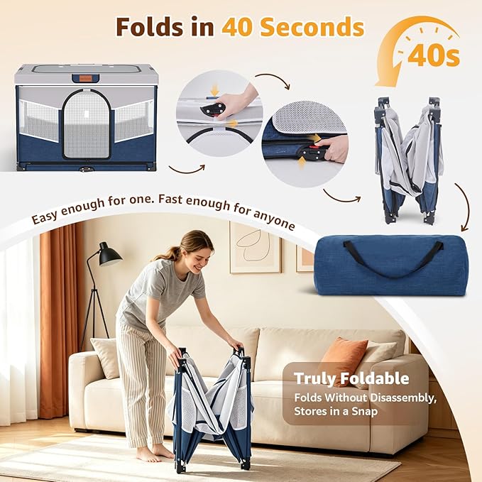 LOOBANI Foldable Dog Playpen for Small Dogs–Sturdy Puppy Playpen Indoor Outdoor with Full-Zip Washable Fabric Enclosure, 690D Waterproof Oxford Fabric, Portable Pet Crate with Carry Bag,32''x24''x22''