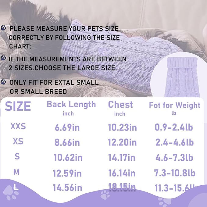 2 Pack Dog Sweaters for Small Dogs, Chihuahua Yorkie Sweater, Puppy Clothes Winter Warm Pullover Clothing, Pet Cat Cold Weather Puppy Cold Outfits (Beige+Purple Small)