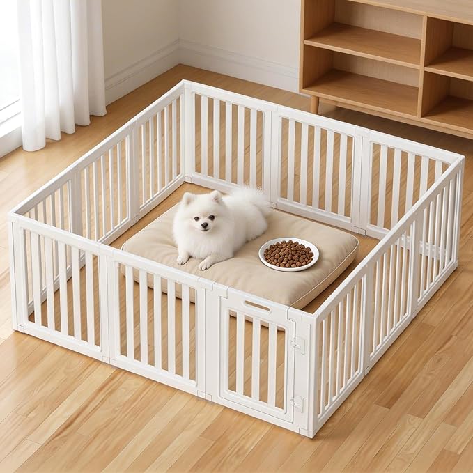 Dog Playpen, Clear Dog Pen, Dog Pen Indoor, Easy to Install and Remove Dog Play Pen, Puppy Playpen Suitable for Dogs, Cats,Dog Playpen Indoor (White, 30.3 inch Height, 12 Panels)