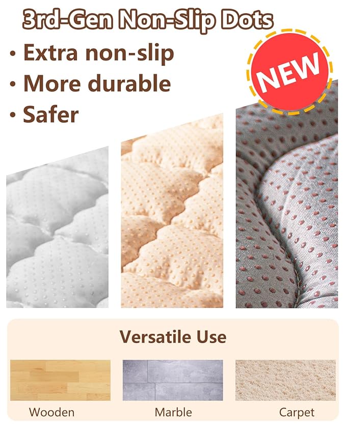 Baby Play Mat, 50x50 Mat with Super Soft Touch, Activity Mat with Upgraded Anti-Slip Bottom, Machine Washable Crawling Mat for Floor & Picnic(Beige Line)