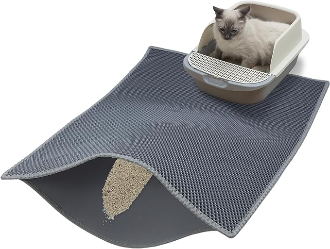 Cat Litter Mat, Litter Box Mat, Large Double Layer Waterproof Proof Trapping mat, Non-Slip Design, Kitty Litter Rug, Cat Supplies, Easy to Clean, 30x35.8 Inch, Grey, Pack of 1